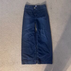 The Colette Knit Full-Length Wide-Leg Jeans by Maeve in Dark Cozy Wash